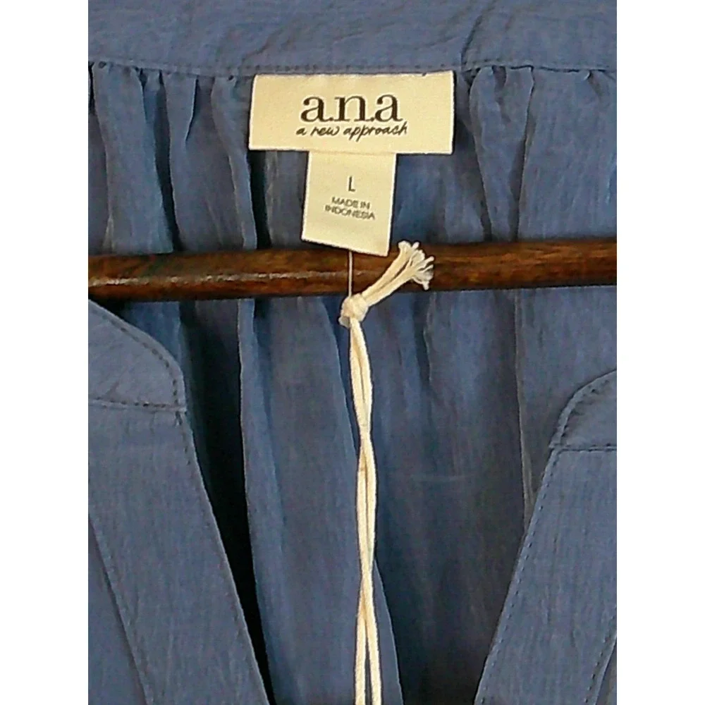 a.n.a. Blue Crinkled Polyester Long Sleeve Top Blouse-Large NWT/RTL $44 - Picture 9 of 11